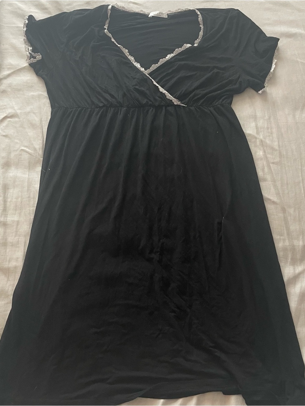 Black Lace-Trim Wrap-Style Women’s Dress